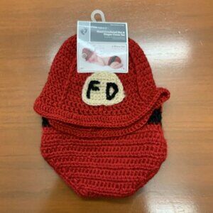 Hand crotched Baby hat & diaper cover Fire Department Costume Two piece set NWT